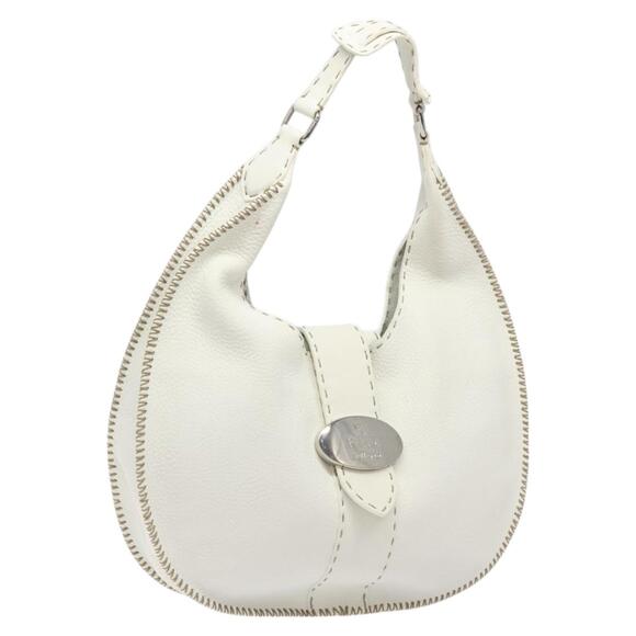 FENDI Celeria Shoulder Bag Leather Silver White - Picture 1 of 12